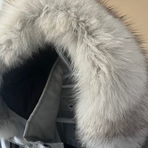 Moose knuckle winter jacket with white fox firm trim